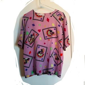 Unique Vintage Silk 80s Multicolor Playing Card